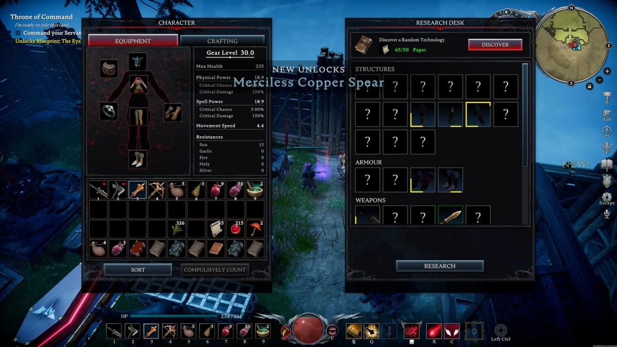 unlocking technology in V Rising