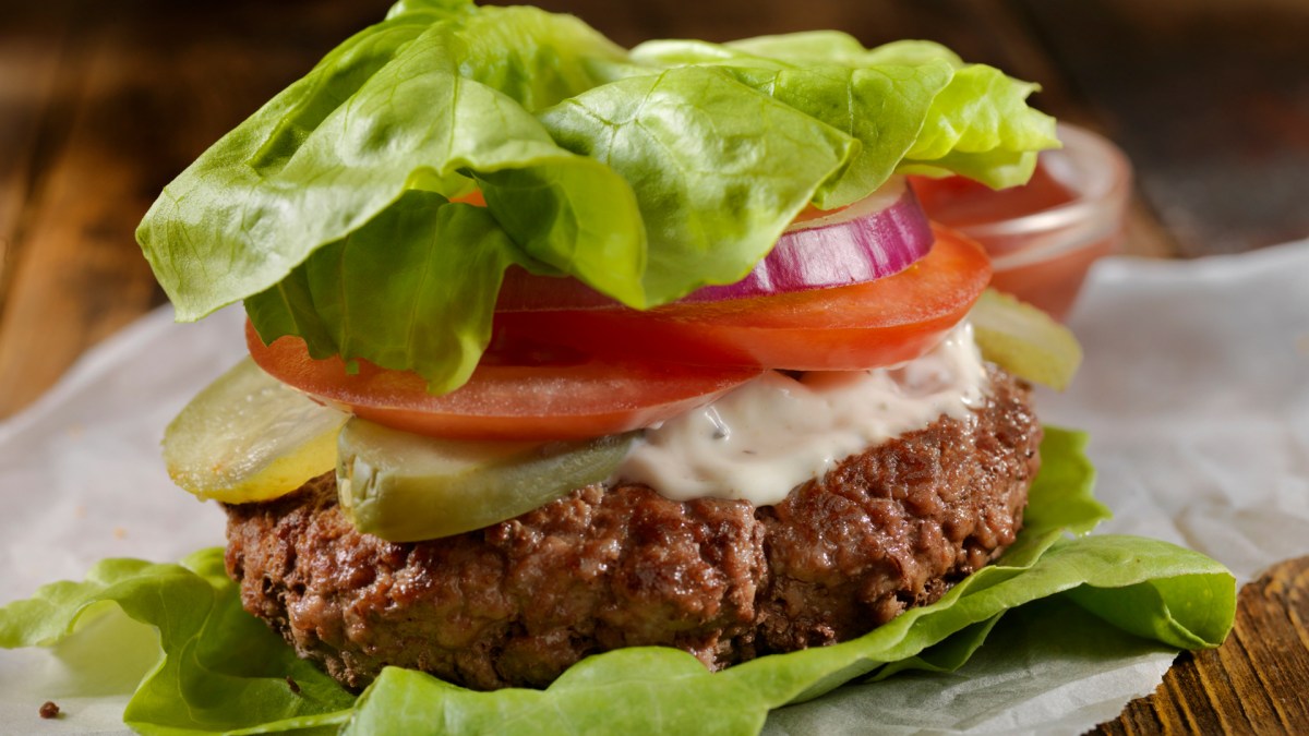 beef burger in lettuce wrapper