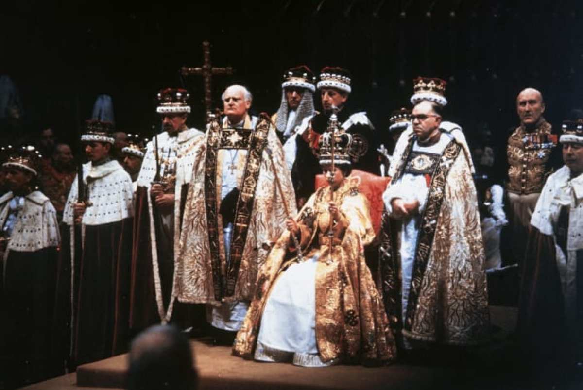 Queen Elizabeth II after the coronation ceremony at Westminster Abbey in London.  (Photo by Hulton Archive / Getty Images)